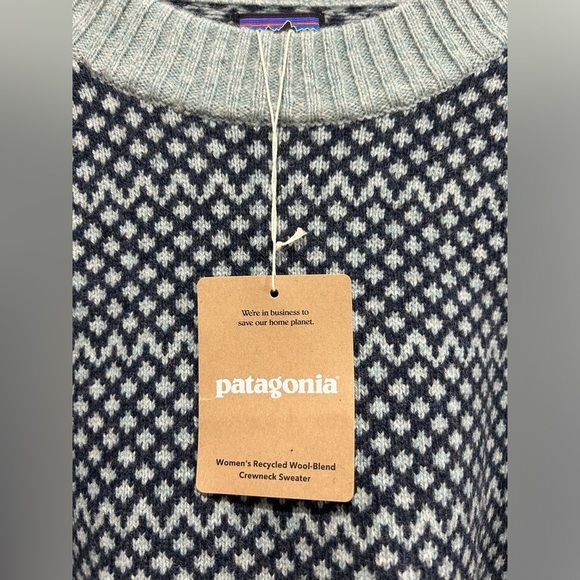 Patagonia Women's L Large Recycled Wool-Blend Crewneck Sweater Blue NWT Cozy - Picture 6 of 9